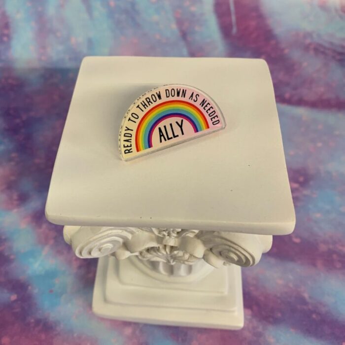 Ally Ready to Throw Down LGBTQ Rainbow Acrylic Lapel Pin 5