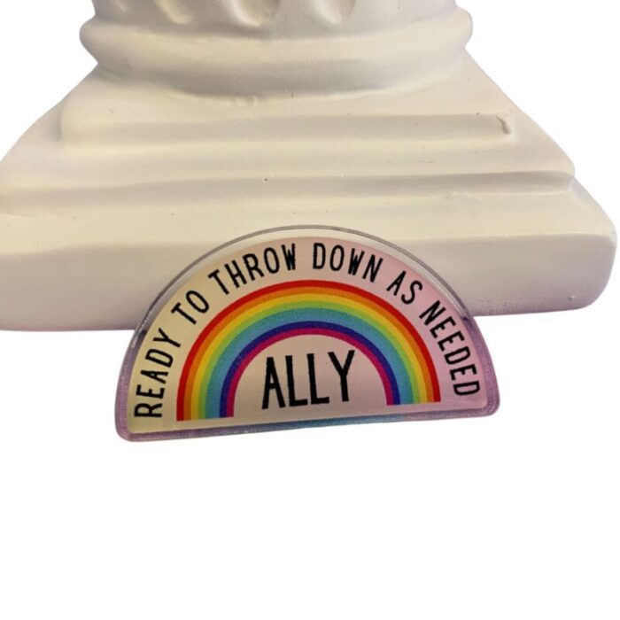 Ally Ready to Throw Down LGBTQ Rainbow Acrylic Lapel Pin 7