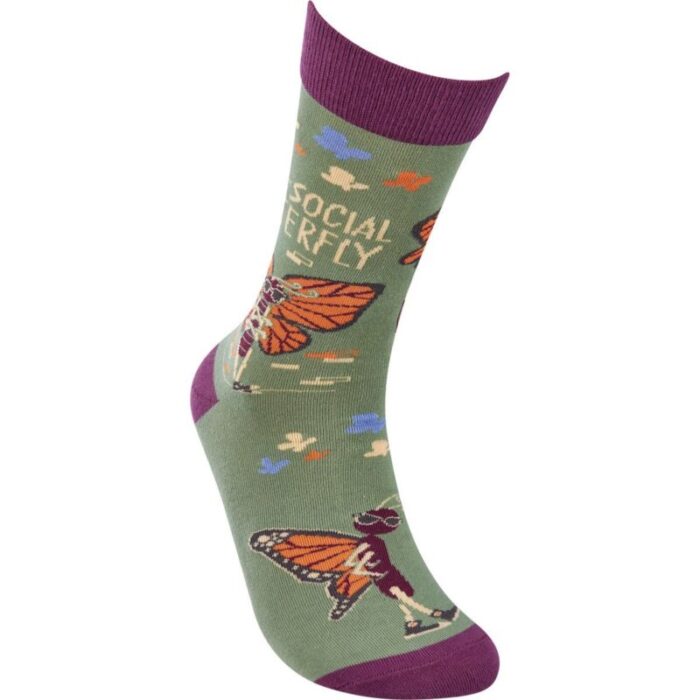 Anti Social Butterfly Funny Socks in Purple Unisex 2