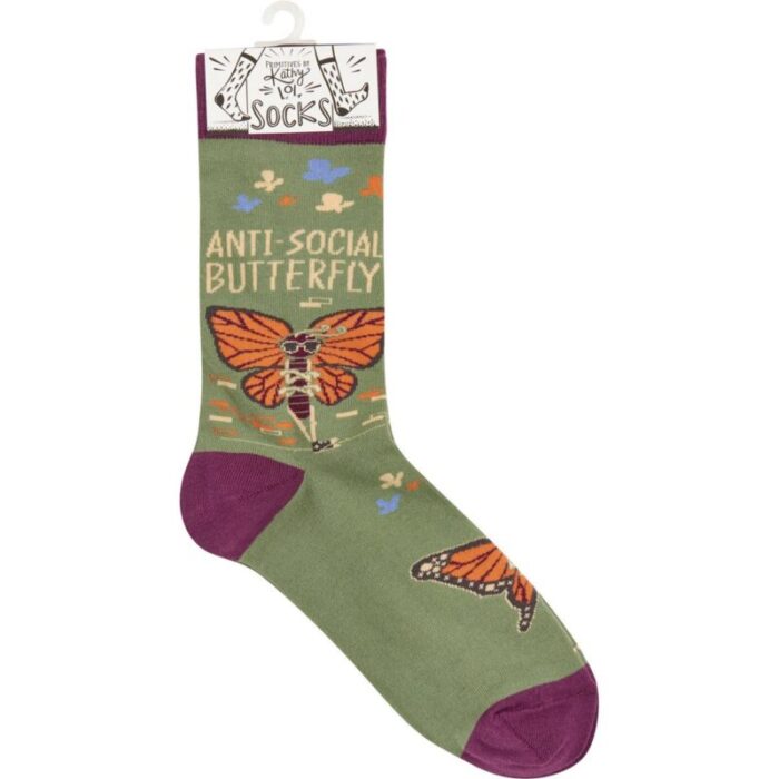 Anti Social Butterfly Funny Socks in Purple Unisex 4