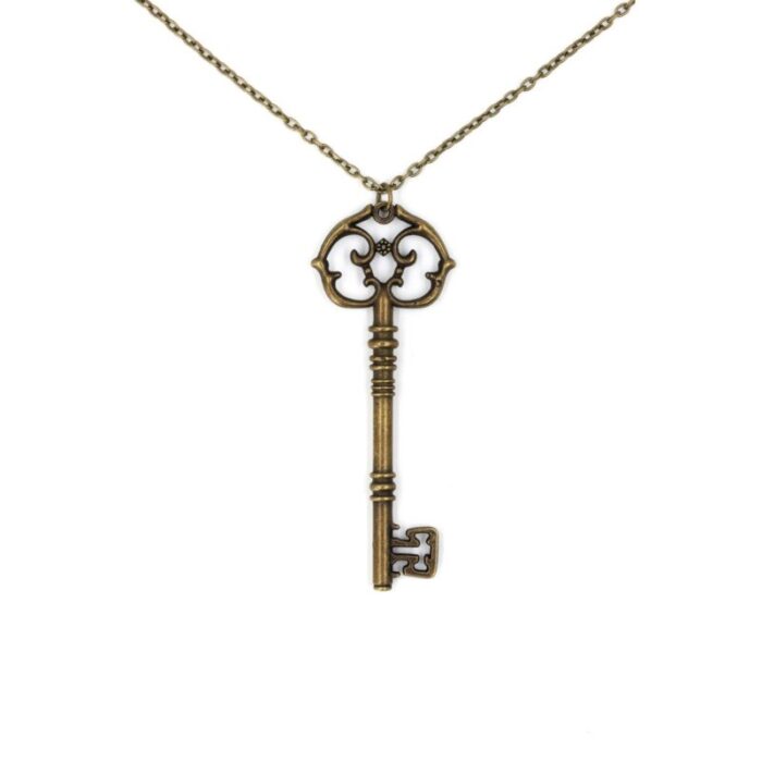 Antique Key Pendant Necklace in Gift Box Aged Brass Tone or Silver 4