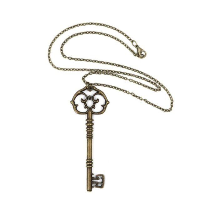 Antique Key Pendant Necklace in Gift Box Aged Brass Tone or Silver