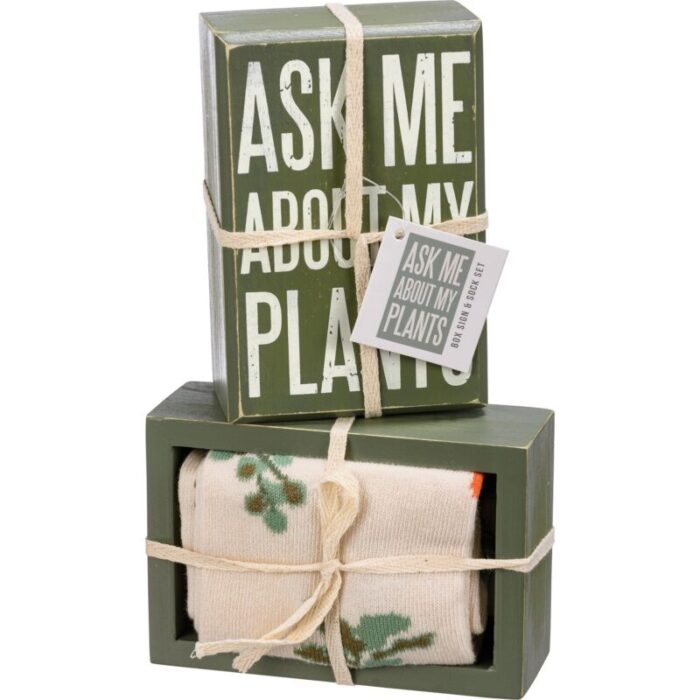 Ask Me About My Plants Box Sign And Sock Set Plant Lovers Giftable Set 5