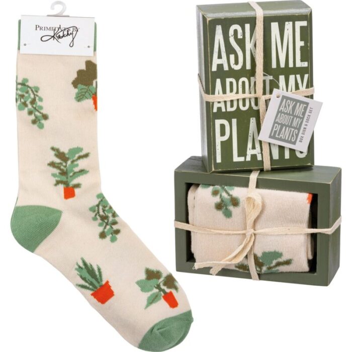 Ask Me About My Plants Box Sign And Sock Set Plant Lovers Giftable Set