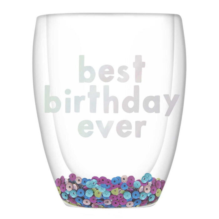 Best Birthday Ever Double Wall Stemless Glass With Sequins Inside 2