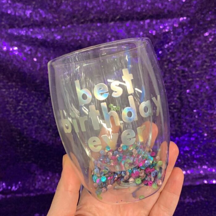 Best Birthday Ever Double Wall Stemless Glass With Sequins Inside 4