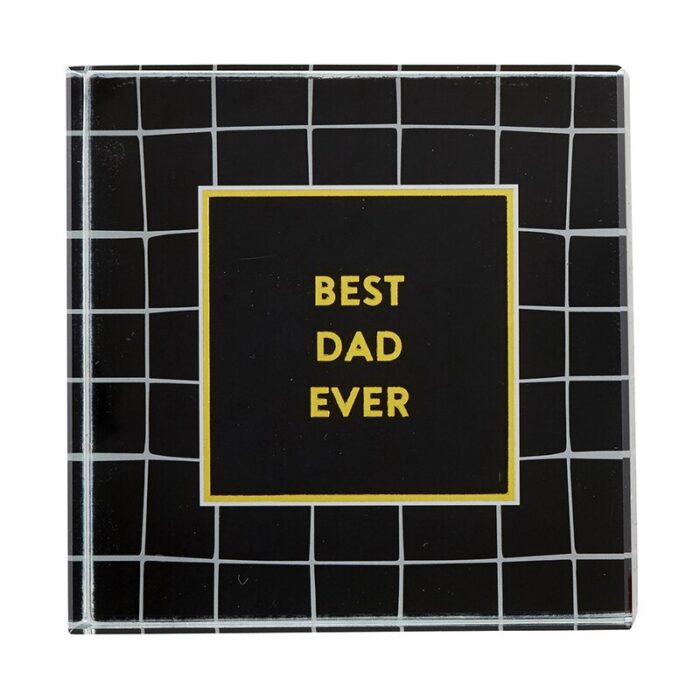 Best Dad Ever 3x3 Paperweight Black Grid Pattern Classic Dad Gift in Gift