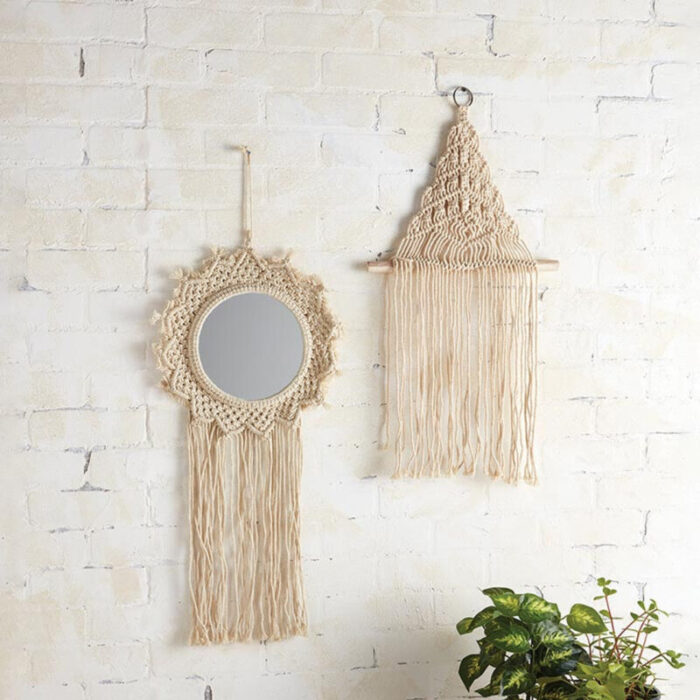 Bohemian Style Hanging Mirror Wall Hanging Macrame Decor 12 2 x 25 2 3