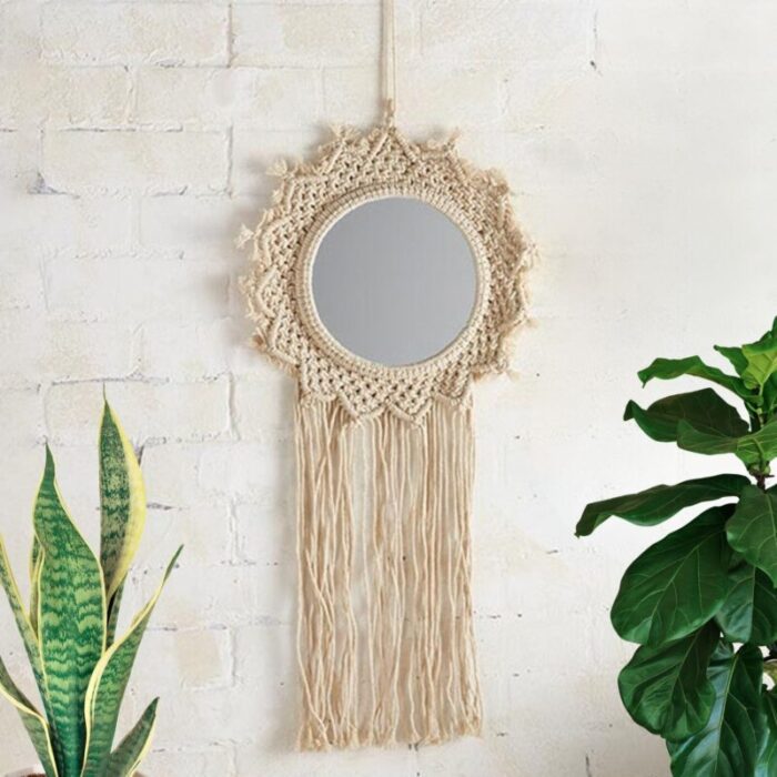 Bohemian Style Hanging Mirror Wall Hanging Macrame Decor 12 2 x 25 2