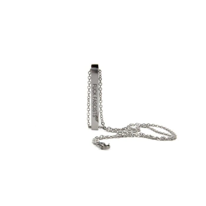 Burn the Patriarchy Fuck Fascists Stainless Steel Bar Necklace Minimalist Feminism Pendant Engraved on Two Sides 6