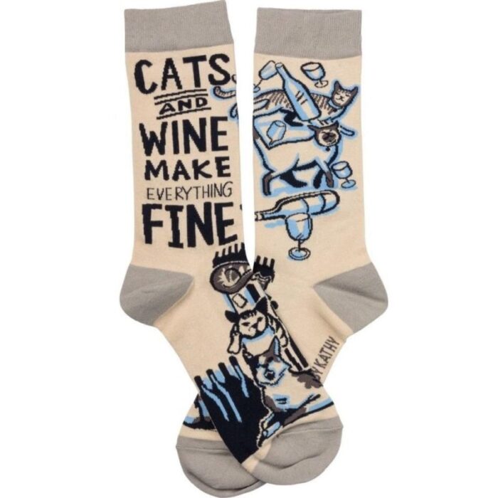 Cats And Wine Make Everything Fine Enamel Pin and Socks Gift Set Bundle 3