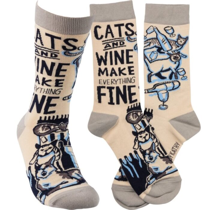 Cats And Wine Make Everything Fine Socks Funny Novelty Socks 3