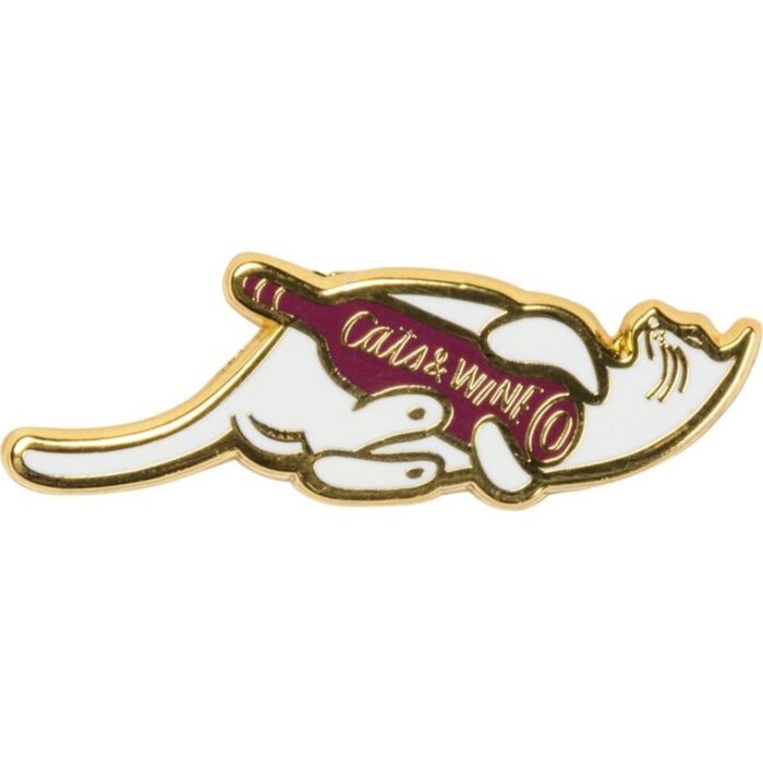 Cats and Wine Make Everything Fine Enamel Pin in Purplish Red and Gold 2