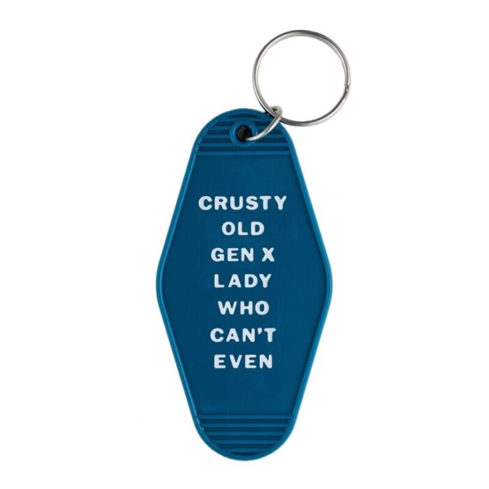 Crusty Old Gen X Lady Who Cant Even Motel Keychain in Blue 3