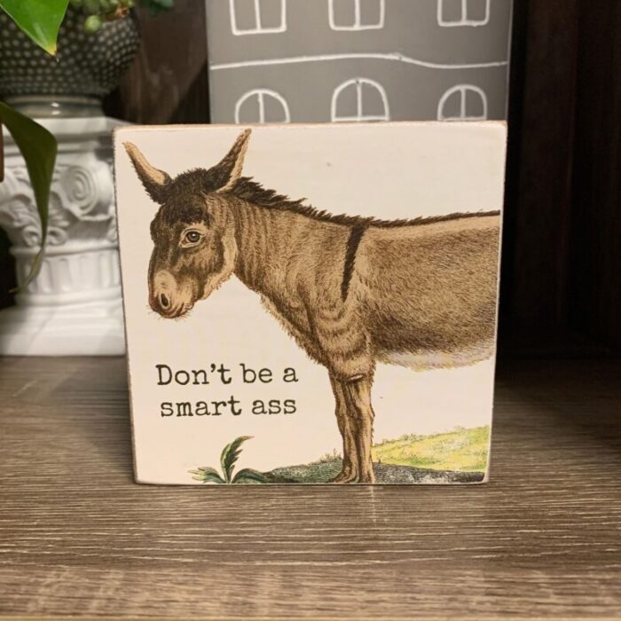 Dont Be A Smart Ass Block Sign Square Wooden Box Sign 4 x 4 5