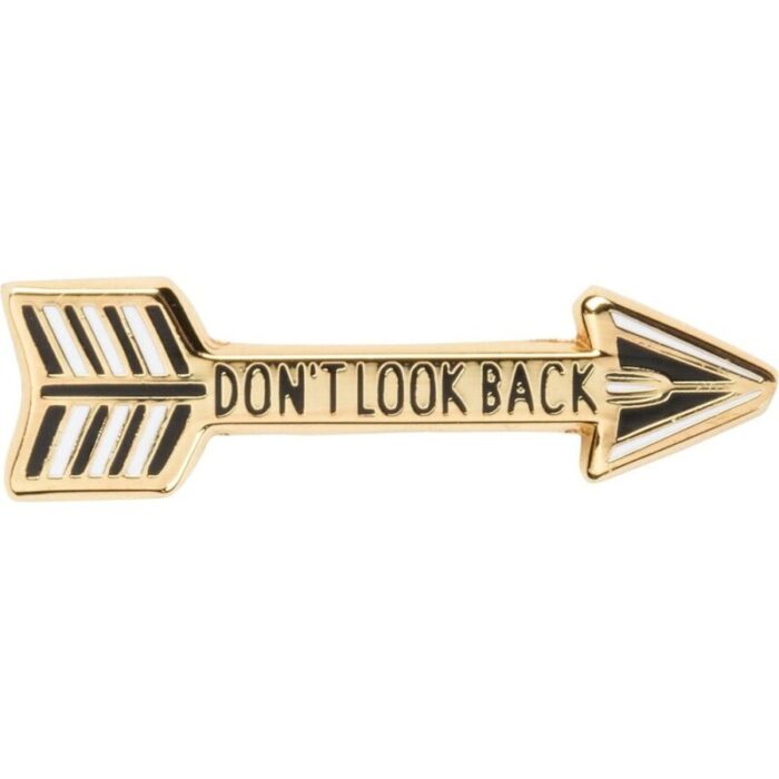 Dont Look Back Arrow Enamel Pin in Gold on Gift Card 2