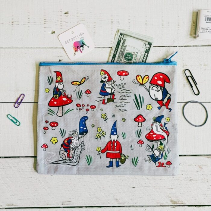 Gnomes Recycled Material CuteCoolUnique Zipper PouchBagClutchCosmetic Bag 9 5 x 7 5