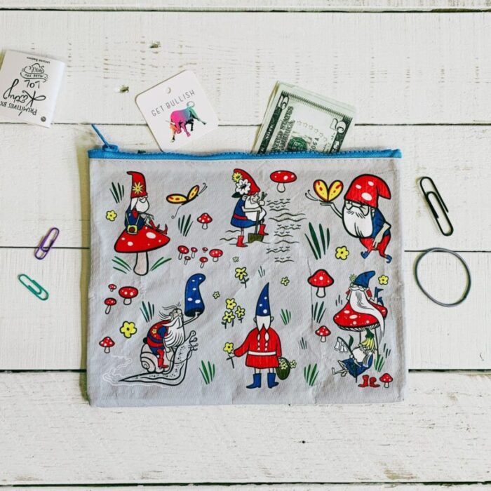 Gnomes Recycled Material CuteCoolUnique Zipper PouchBagClutchCosmetic Bag 9 5 x 7 6