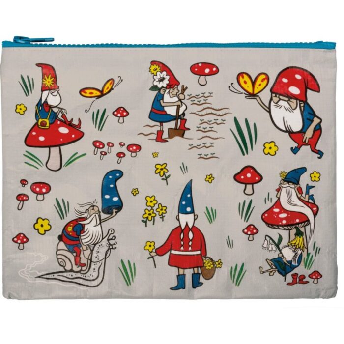 Gnomes Recycled Material CuteCoolUnique Zipper PouchBagClutchCosmetic Bag 9 5 x 7