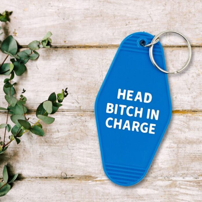 Head Bitch in Charge Motel Style Keychain in Blue