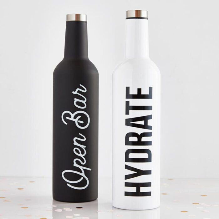 Hydrate Stainless Steel Water or Wine Bottle in White Holds an Entire Bottle of Wine 25oz 2