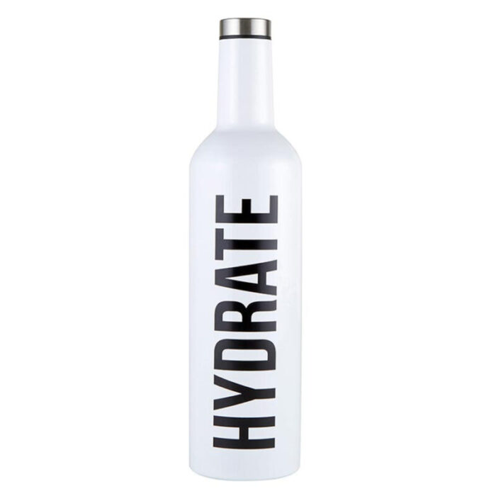 Hydrate Stainless Steel Water or Wine Bottle in White Holds an Entire Bottle of Wine 25oz