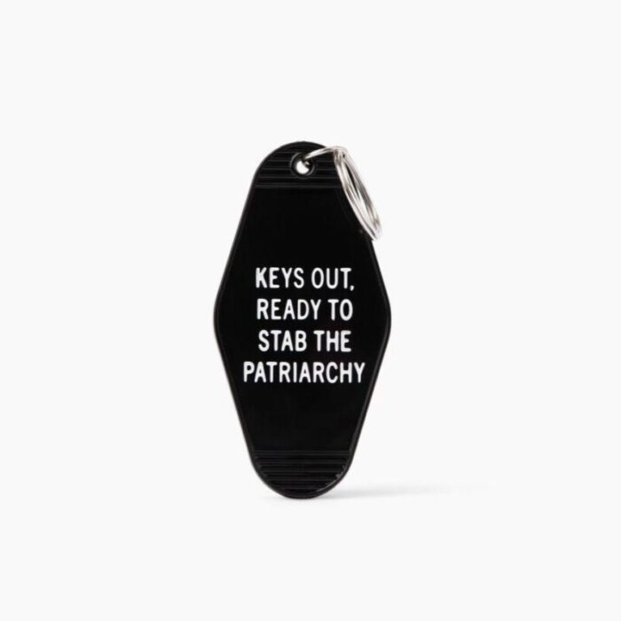 Keys Out Ready to Stab the Patriarchy Funny Feminist Motel Keychain in Black 2