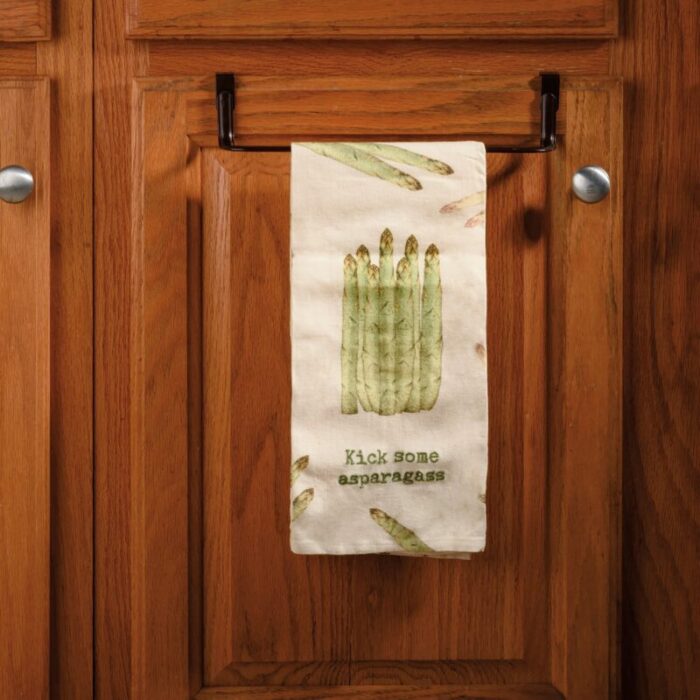 Kick Some Asparagass Dish Cloth Towel Cotten Linen Novelty Tea Towel Embroidered Text 18 x 28 2