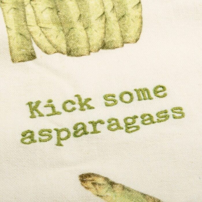 Kick Some Asparagass Dish Cloth Towel Cotten Linen Novelty Tea Towel Embroidered Text 18 x 28 3