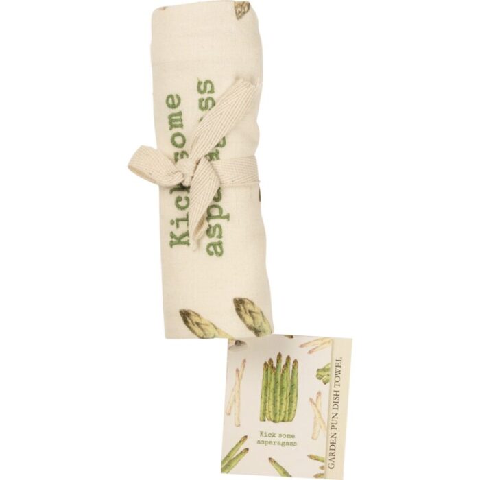 Kick Some Asparagass Dish Cloth Towel Cotten Linen Novelty Tea Towel Embroidered Text 18 x 28 4