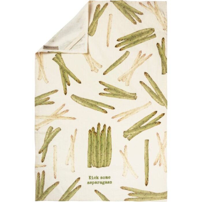 Kick Some Asparagass Dish Cloth Towel Cotten Linen Novelty Tea Towel Embroidered Text 18 x 28