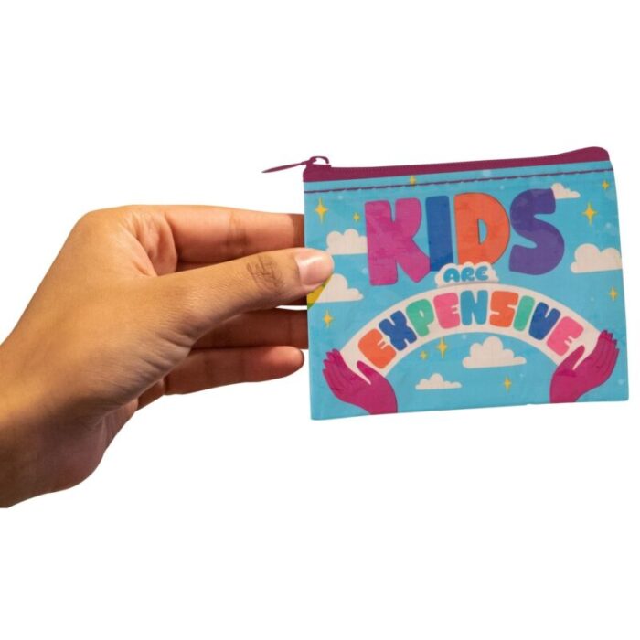 Kids Are Expensive Recycled Material Mini Zipper Coin Purse Recycled Material 3h x 4w BlueQ at GetBullish 2