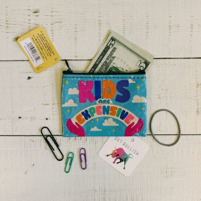 Kids Are Expensive Recycled Material Mini Zipper Coin Purse Recycled Material 3h x 4w BlueQ at GetBullish 3