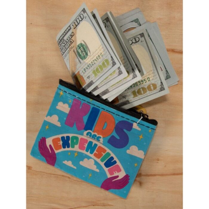 Kids Are Expensive Recycled Material Mini Zipper Coin Purse Recycled Material 3h x 4w BlueQ at GetBullish 4