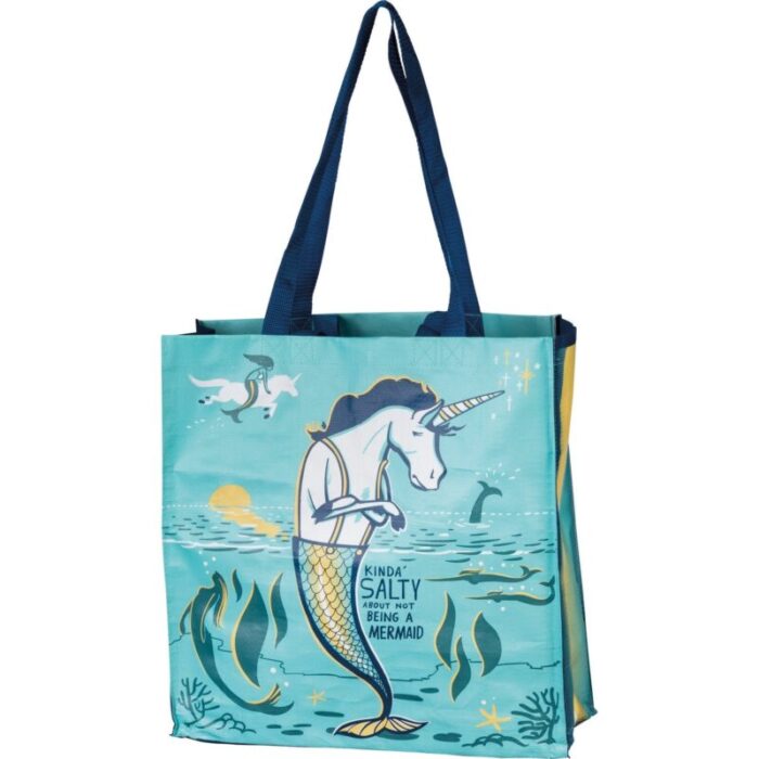 Kinda Salty About Not Being A Mermaid Large Market Tote Bag in Mermaid Unicorn Design 15 50 x 15 25 x 6