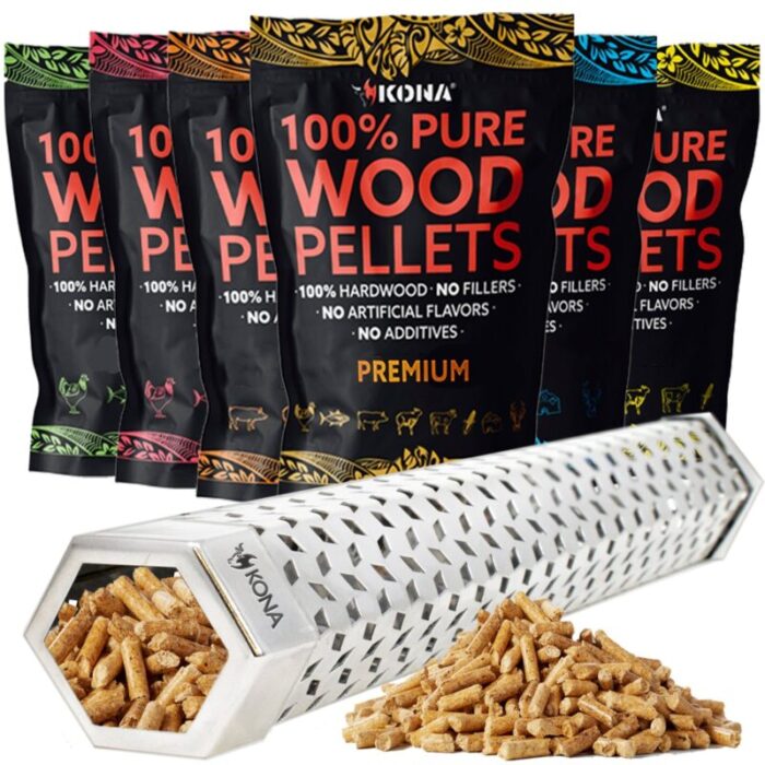 KonaWoodPelletSmokerTubeStainlessSteel12incheswith6poundsWoodSmokerPellets