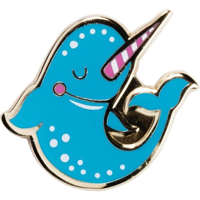 Last Call You Are Strange Wonderful Narwhal Enamel Pin in Blue and Pink 2