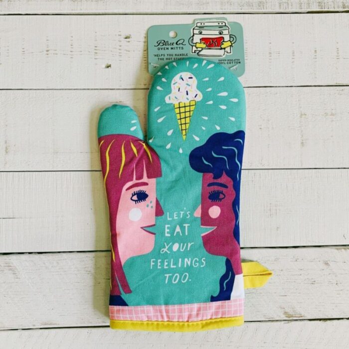 Lets Eat Your Feelings Too Oven Mitt Couple and Ice Cream Motif Kitchen Thermal Single Pot Holder BlueQ at GetBullish 4