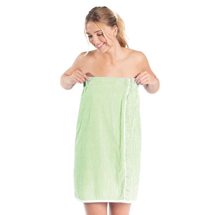 Lime Seersucker Spa Wrap Stripes Bath Body Towel Shower 2