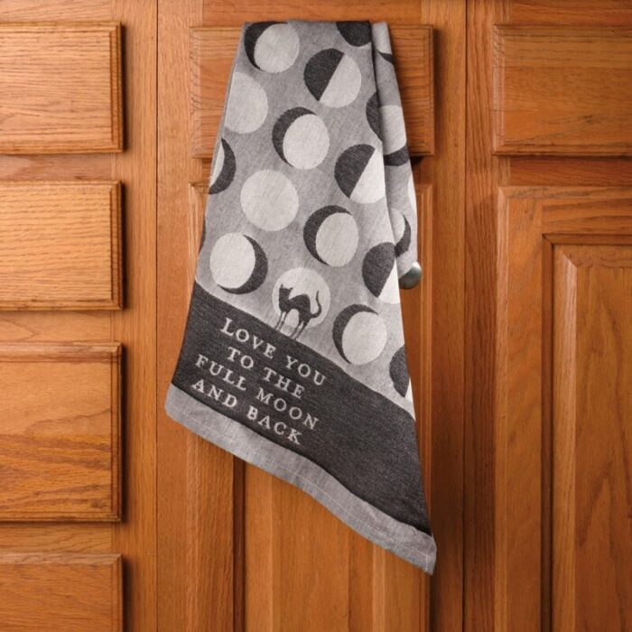 Love You To The Full Moon And Back Kitchen Towel Black Cat Moon Phases 20 x 28 2