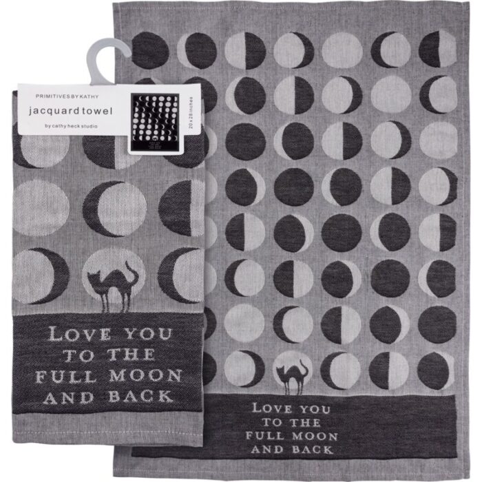 Love You To The Full Moon And Back Kitchen Towel Black Cat Moon Phases 20 x 28 4