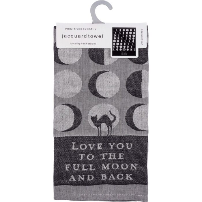 Love You To The Full Moon And Back Kitchen Towel Black Cat Moon Phases 20 x 28 7