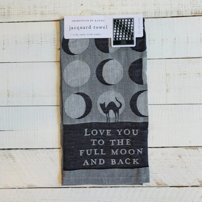 Love You To The Full Moon And Back Kitchen Towel Black Cat Moon Phases 20 x 28 8