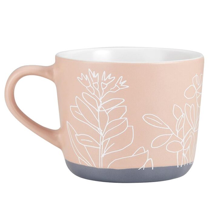 Loved Stoneware Hand Painted Cozy Mug in Peach Coffee Tea Floral Design Cup 15oz 2