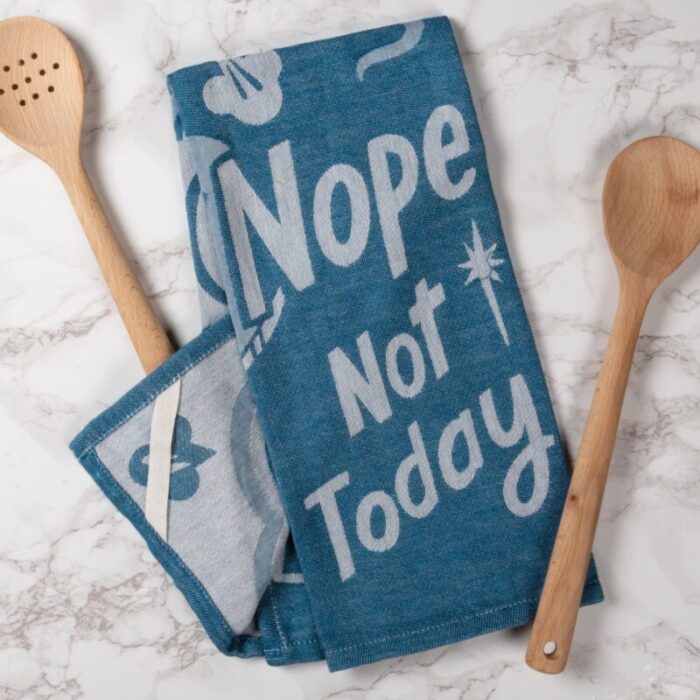 Nope Not Today Blue Bright Funny Snarky Dish Cloth Towel Ultra Soft and Absorbent Jacquard All Over Design Unfolds 20 x 28 Giftable