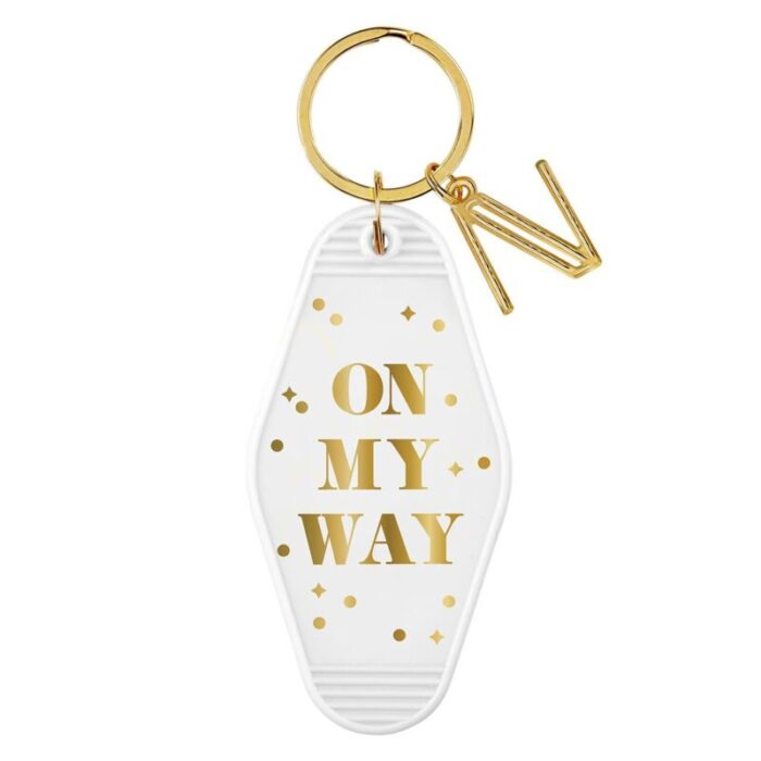 On My Way White Motel Keychain Key Tag Acrylic 3