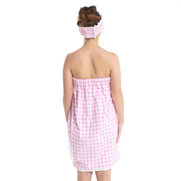 Pink Gingham Spa Wrap and Headband Set Bath Body Towel Shower 4