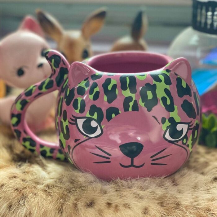 Pink Leopard Cat Mug Cute Ceramic Coffee Tea Cup 2