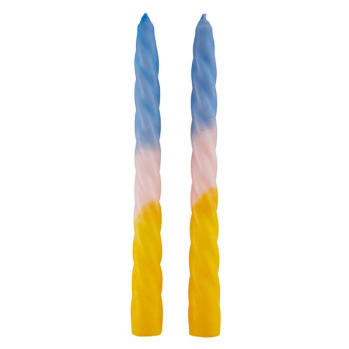 Set of 2 Taper Candle in Light Blue Pink Yellow Aesthetic Spiral Unscented Table Candlesticks