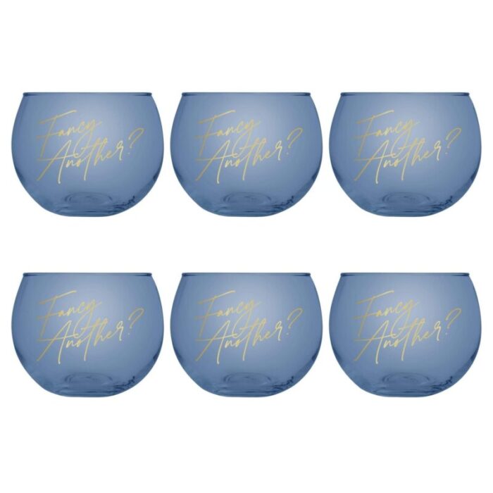 Set of 6 Fancy Another Roly Poly Blue Tinted Glass 13 oz